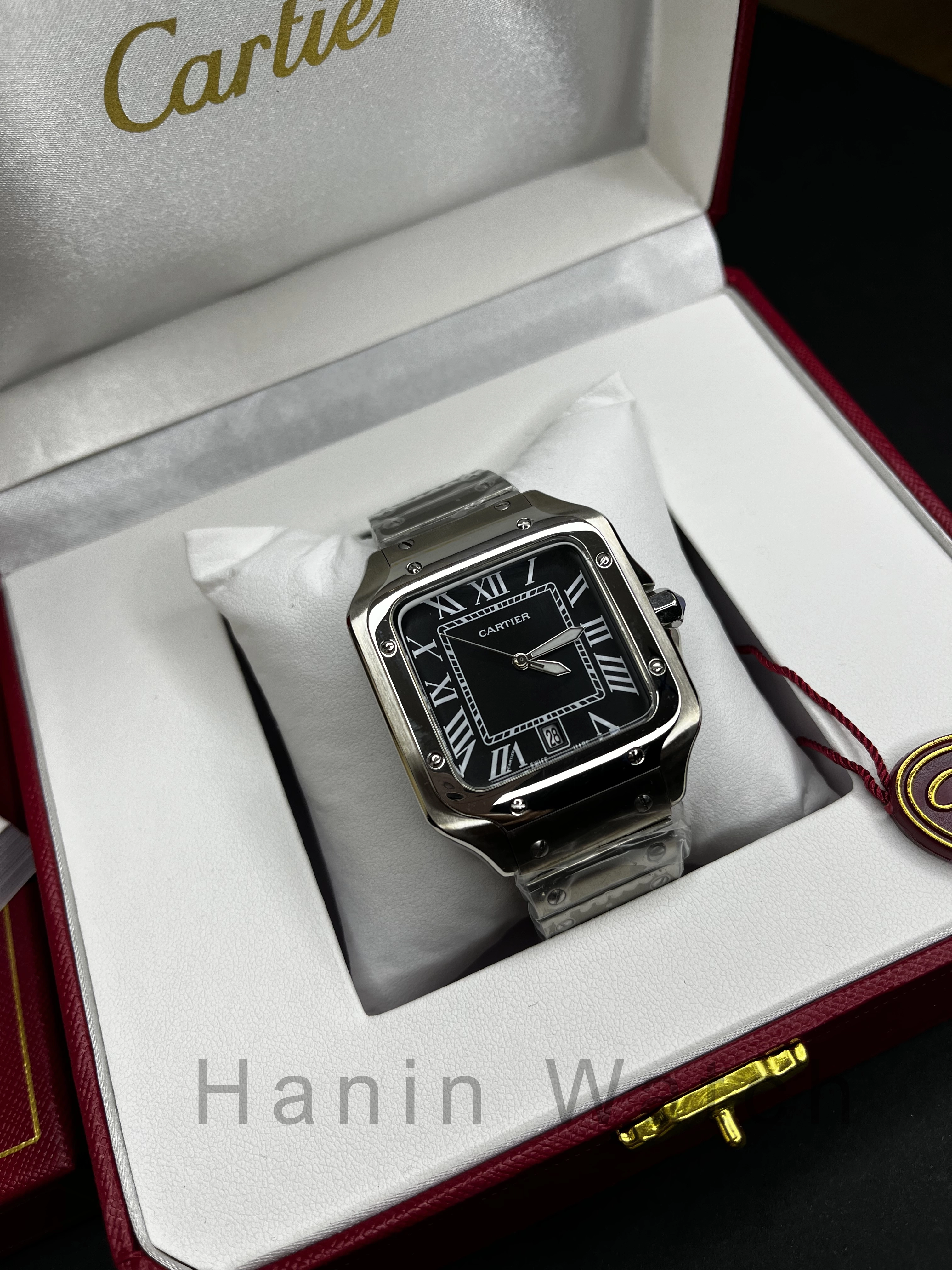 ساعت کارتیه مردانه مدل سانتوس کوارتز استیل صفحه مشکی