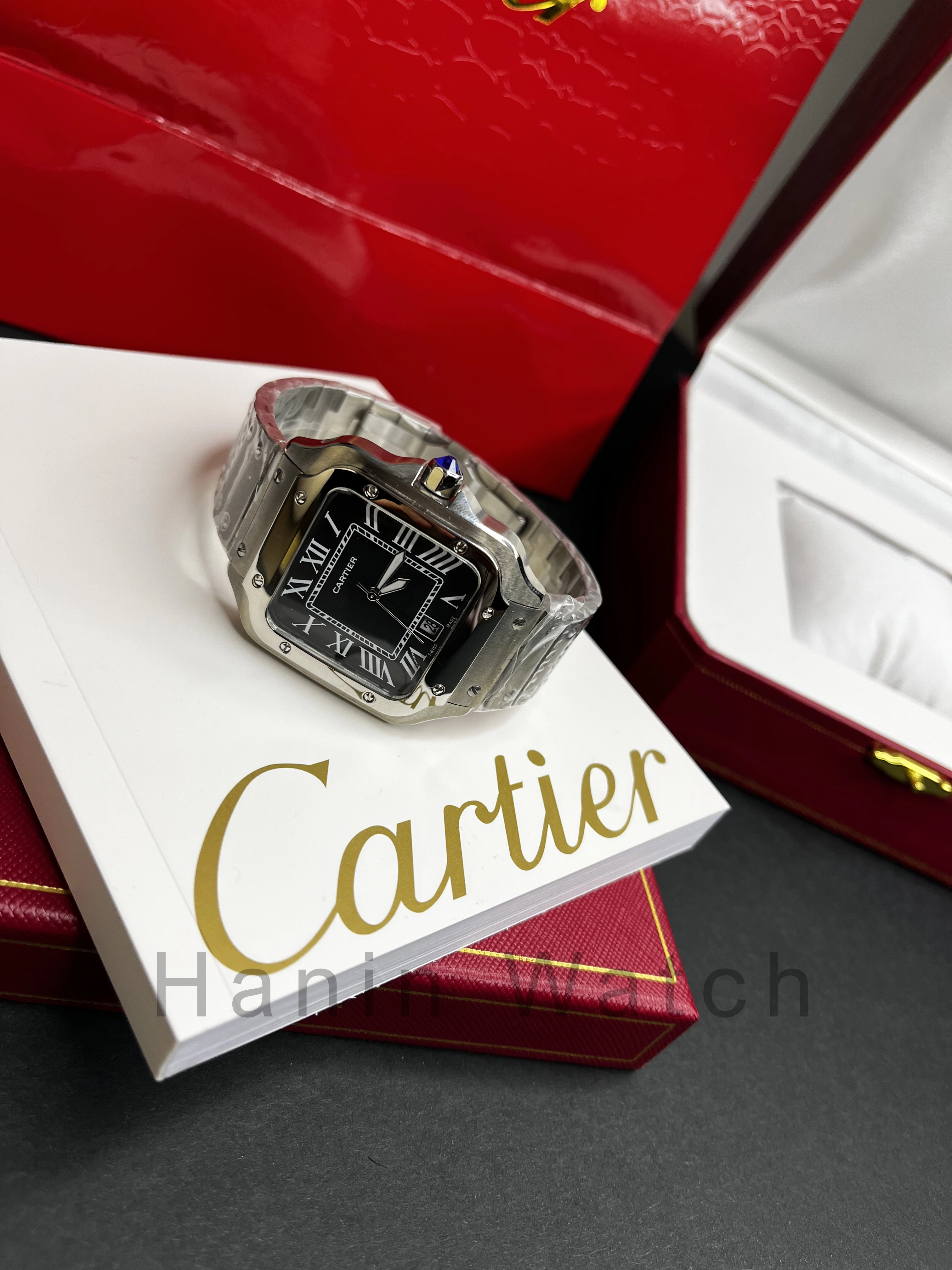 ساعت کارتیه مردانه مدل سانتوس کوارتز استیل صفحه مشکی
