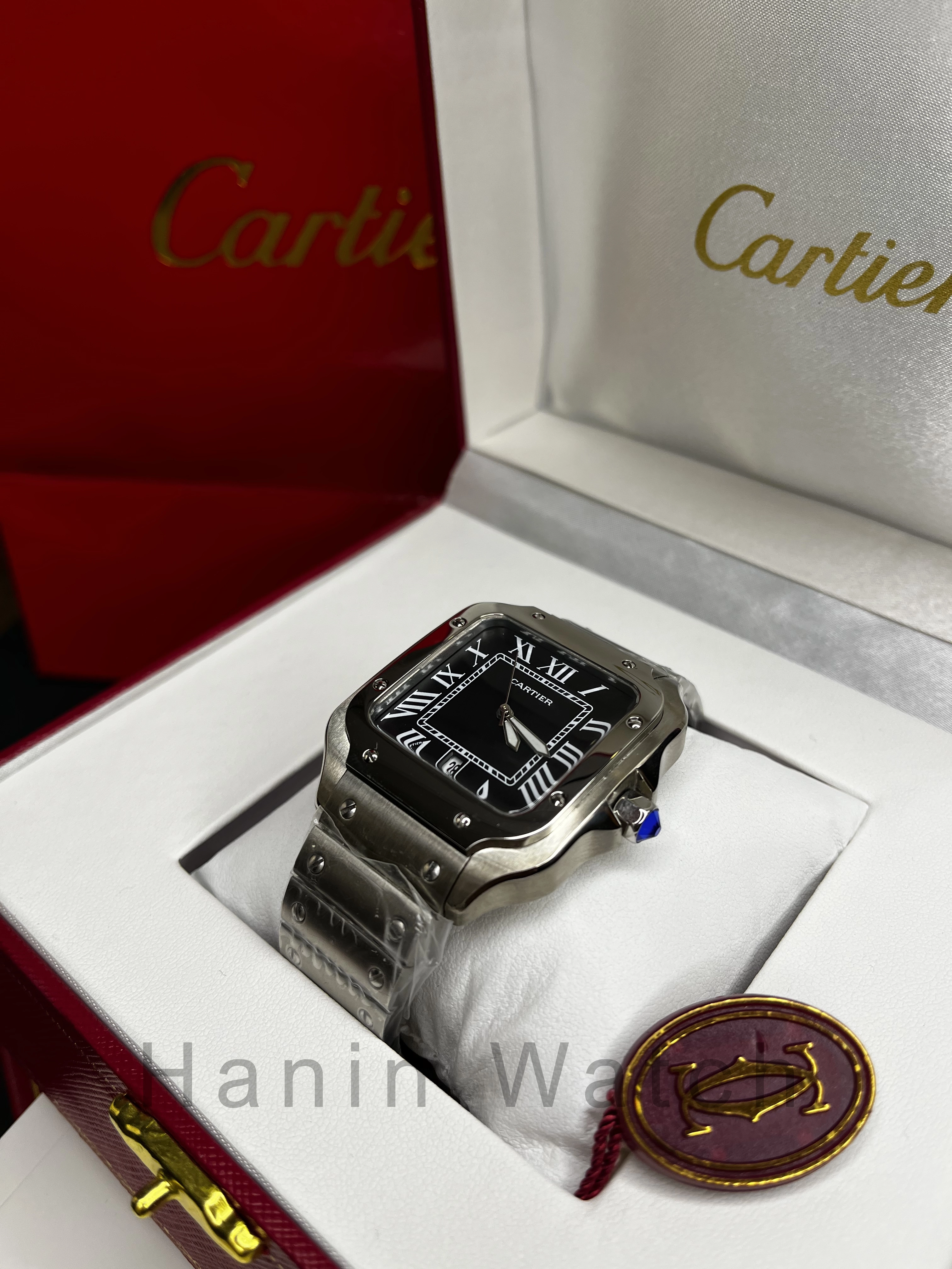 ساعت کارتیه مردانه مدل سانتوس کوارتز استیل صفحه مشکی