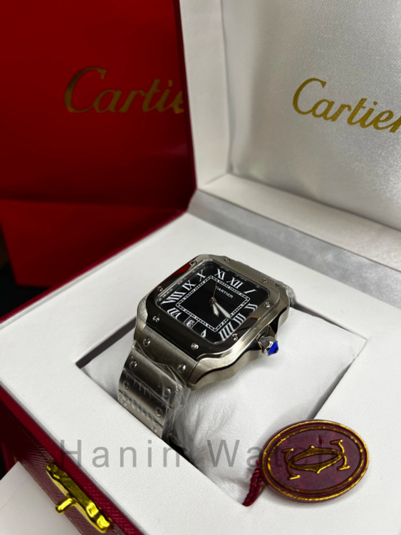 ساعت کارتیه مردانه مدل سانتوس کوارتز استیل صفحه مشکی