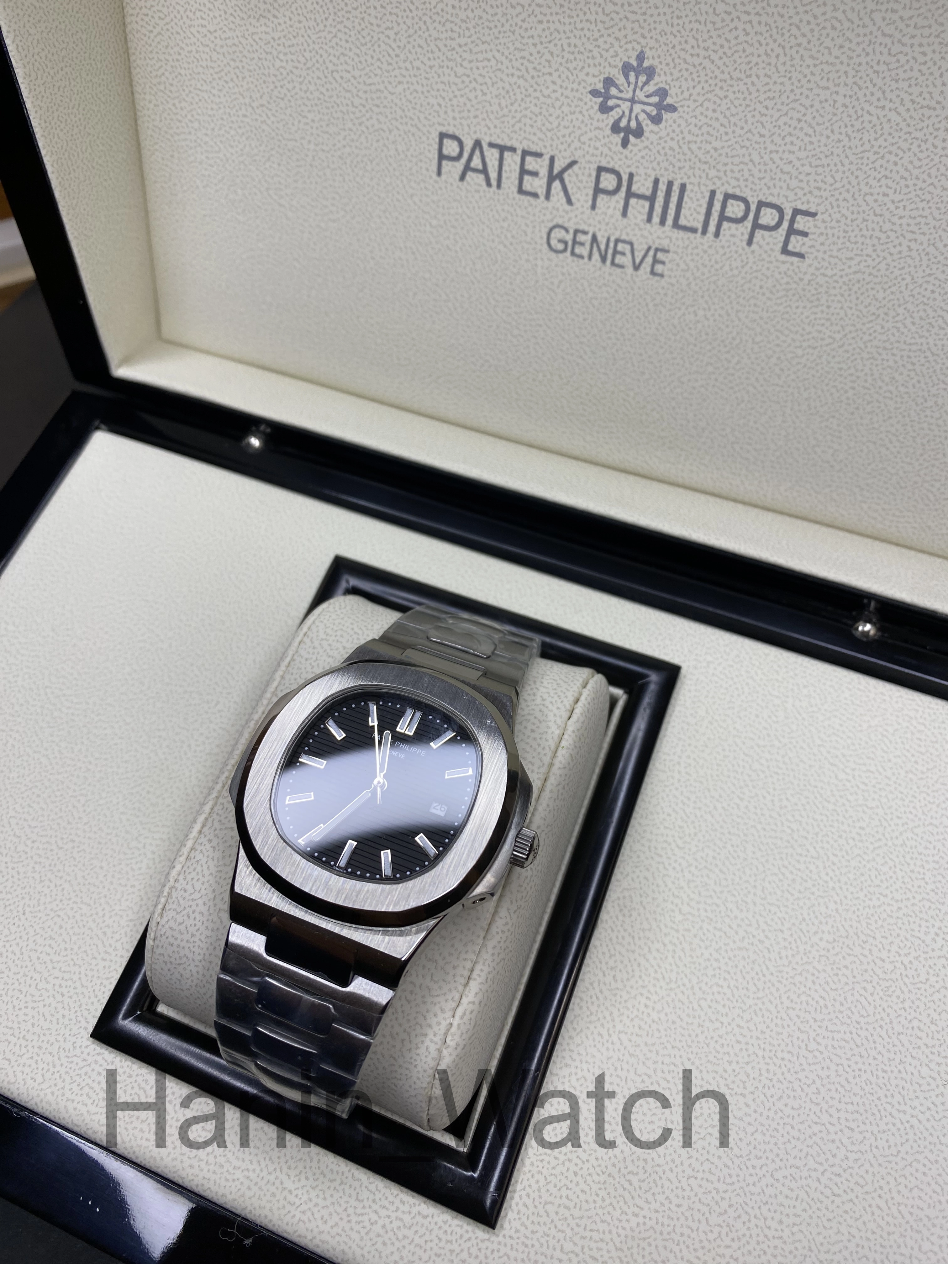 ساعت پتک فیلیپ ناتیلوس صفحه مشکی سیلور فول استیل