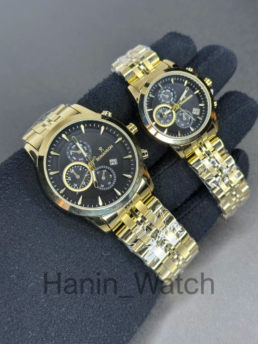 ساعت طرح کرنو ست مردانه و زنانه رومانسون طلایی صفحه مشکی