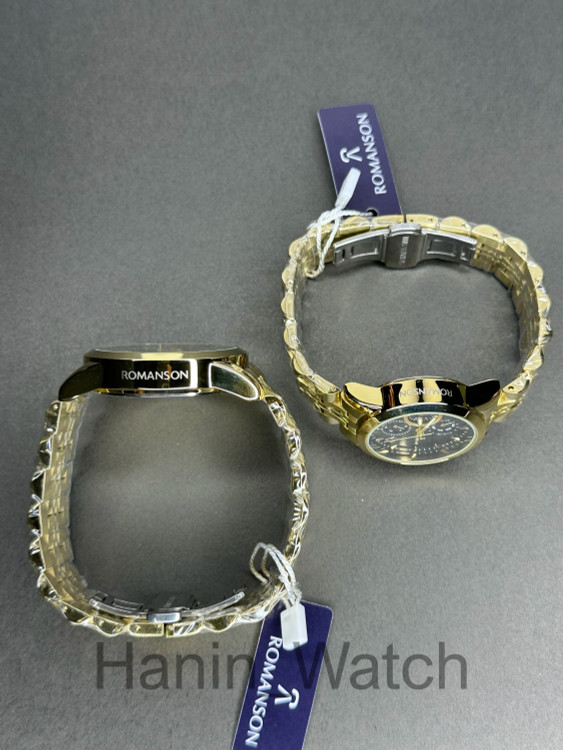 ساعت طرح کرنو ست مردانه و زنانه رومانسون طلایی صفحه مشکی