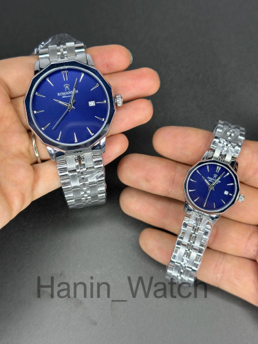 ساعت طرح کرنو ست مردانه و زنانه رومانسون آبی سیلور