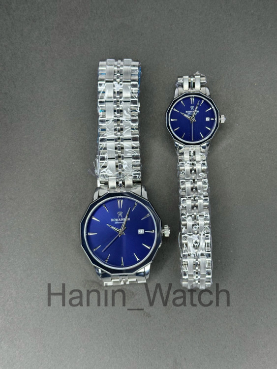 ساعت طرح کرنو ست مردانه و زنانه رومانسون آبی سیلور