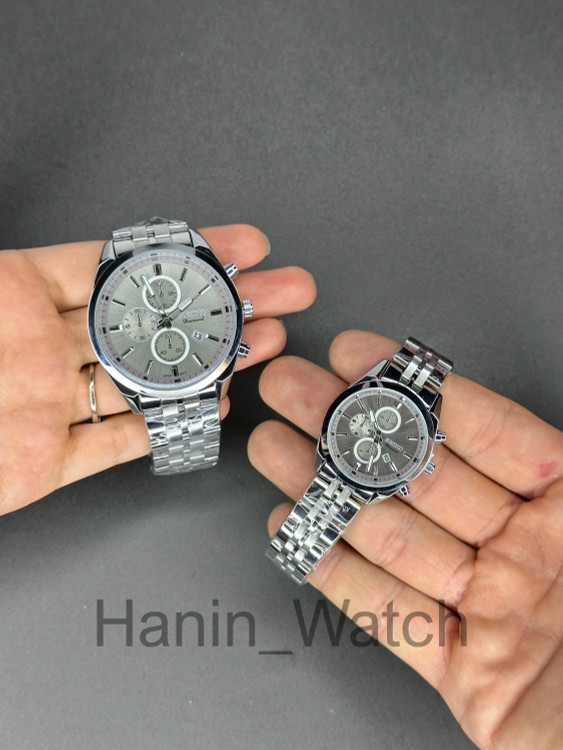 ساعت طرح کرنو ست مردانه و زنانه رومانسون استیل طوسی