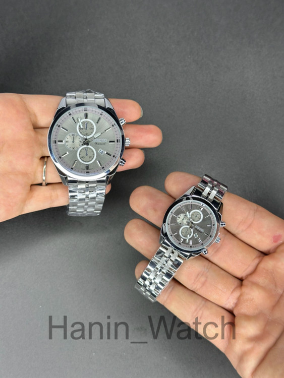 ساعت طرح کرنو ست مردانه و زنانه رومانسون استیل طوسی