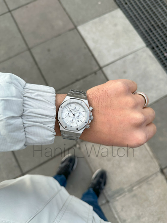 ساعت مچی ای پی AP سه موتور کرنوگراف سفید سیلور Audemars Piguet royal oak