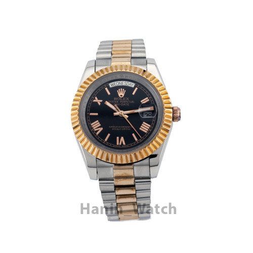 ساعت Rolex Day-Date | مدل دو رنگ استیل-رزگلد، صفحه مشکی رومی