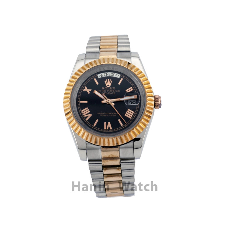 ساعت Rolex Day-Date | مدل دو رنگ استیل-رزگلد، صفحه مشکی رومی