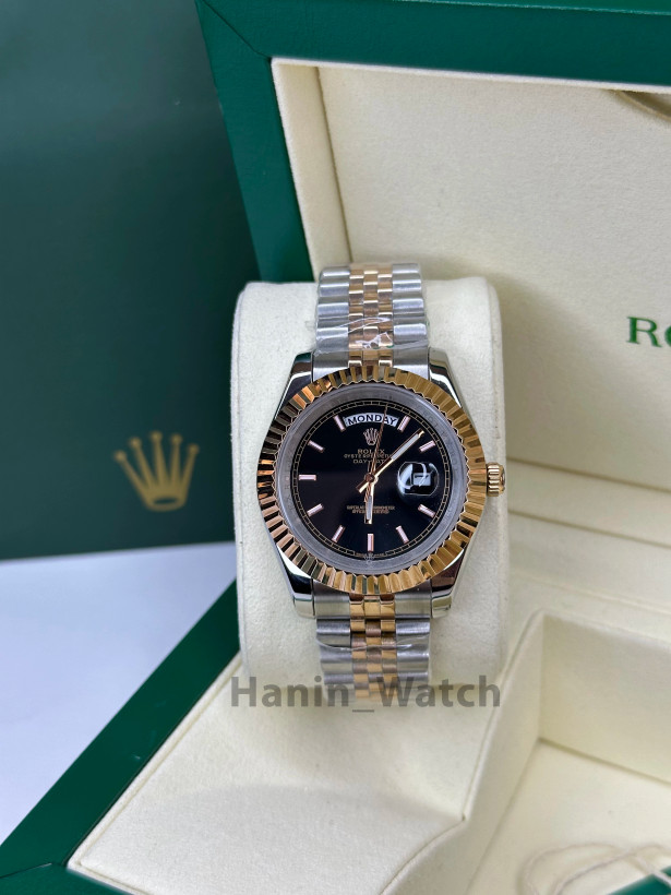 ساعت Rolex Day-Date | مدل دو رنگ استیل-رزگلد، صفحه مشکی رومی