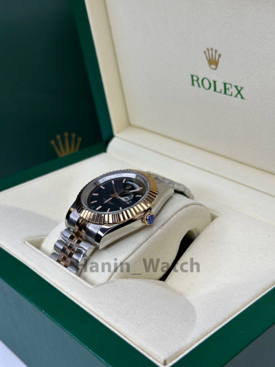 ساعت Rolex Day-Date | مدل دو رنگ استیل-رزگلد، صفحه مشکی رومی