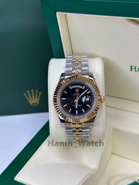 ساعت Rolex Day-Date | مدل دو رنگ استیل-رزگلد، صفحه مشکی رومی