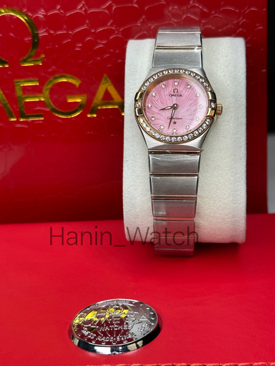 ساعت مچی امگا کانسلیشن صفحه صورتی بند استیل دورنگین