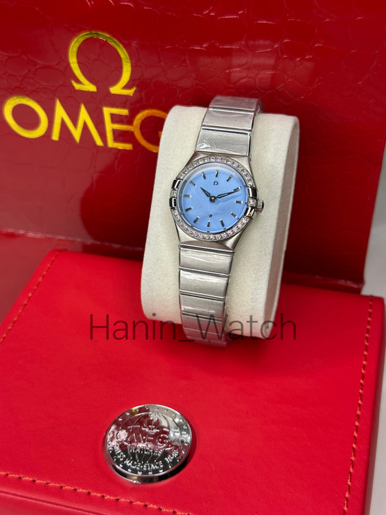 ساعت مچی امگا کانسلیشن صفحه آبی بند استیل دورنگین