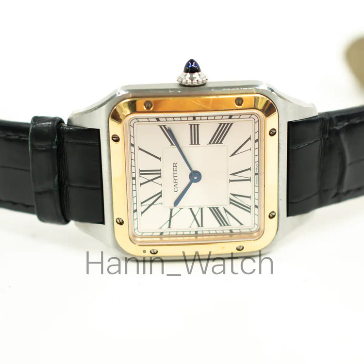 ساعت مچی کارتیه زنانه سانتوس دو رنگ چهارگوش فول استیل