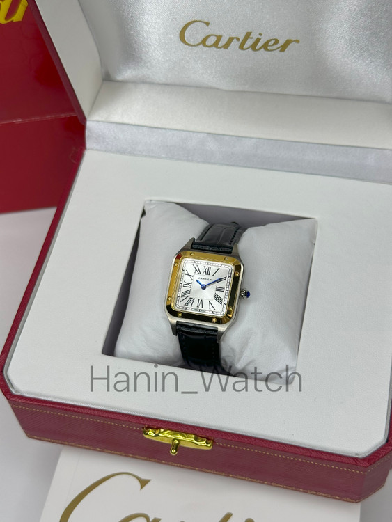 ساعت مچی کارتیه زنانه سانتوس دو رنگ چهارگوش فول استیل
