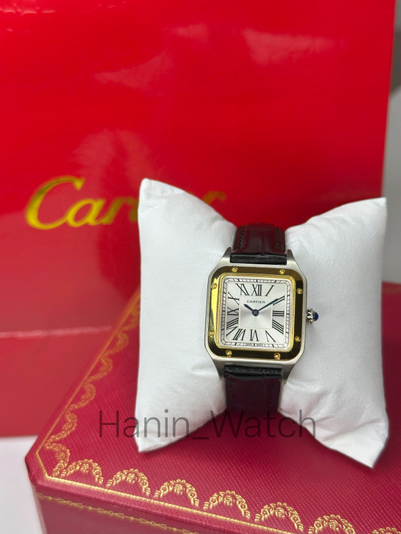 ساعت مچی کارتیه زنانه سانتوس دو رنگ چهارگوش فول استیل